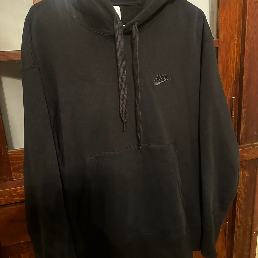 NIKE SPORTSWEAR Men’s M Fade Black Swoosh Boxy Lined Hoodie Fleece Pockets